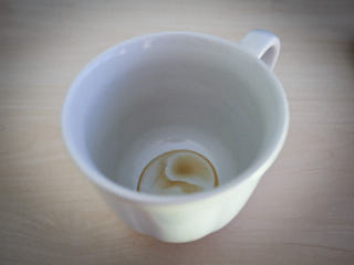 An empty cup of coffee.